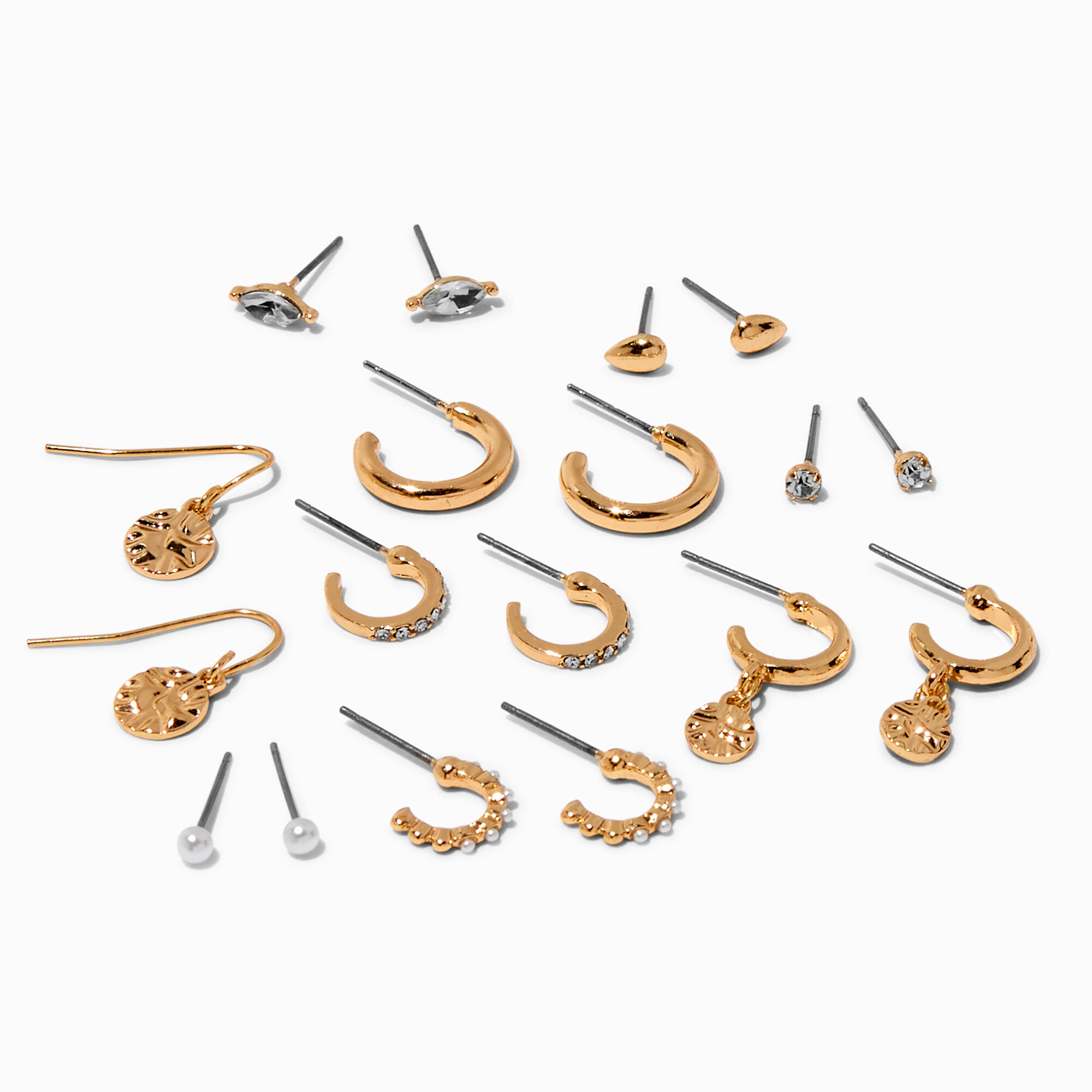 View Claires Tone Textured Stackable Earring Set 9 Pack Gold information