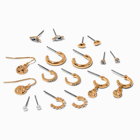 Gold-tone Textured Stackable Earring Set - 9 Pack,