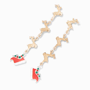 Santa&#39;s Sleigh &amp; Reindeer 3&quot; Linear Drop Earrings,
