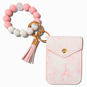 Pink Marble Beaded Wristlet Card Case,