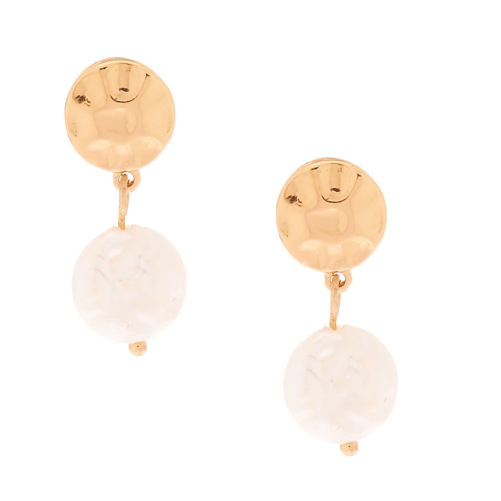 Gold 1.5" Freshwater Pearl Drop Earrings,