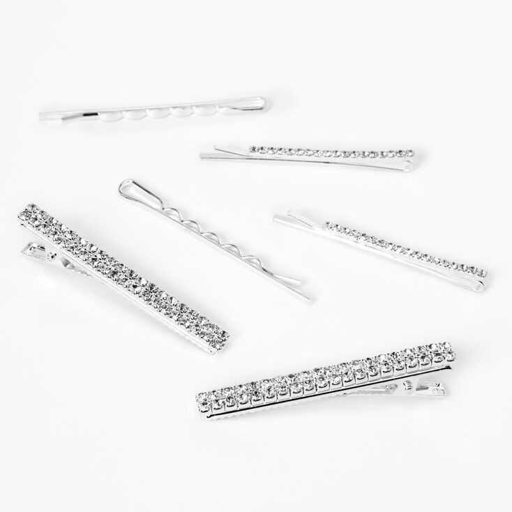 Silver Crystal Bobby Pins - 6 Pack,