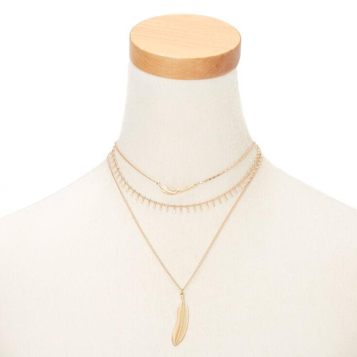 Claire's Collier multi-rangs motif plumes couleur doré