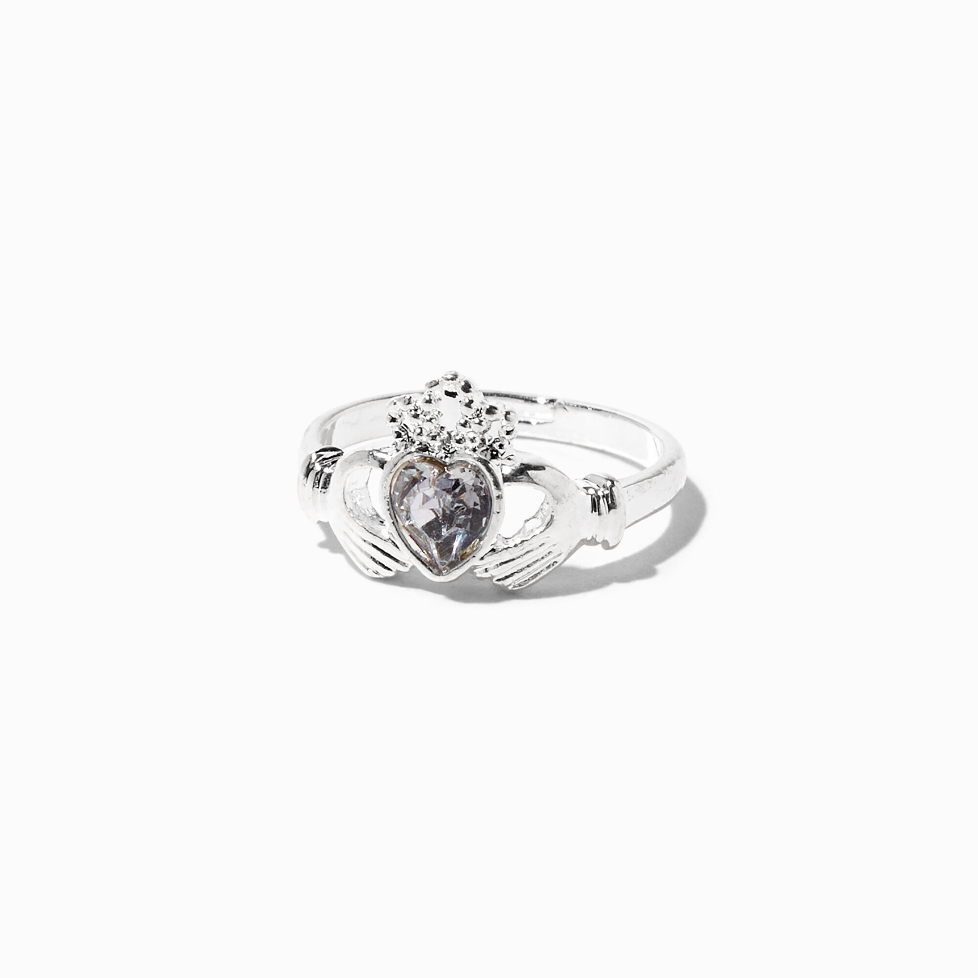 View Claires Claddagh Birthstone Ring April Silver information