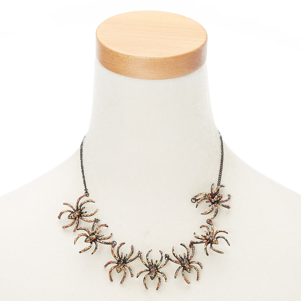 Glitter Spider Necklace - Black,