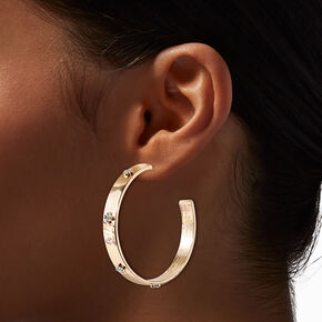 Gold-tone Crystal Clover Thick Hoop Earrings,
