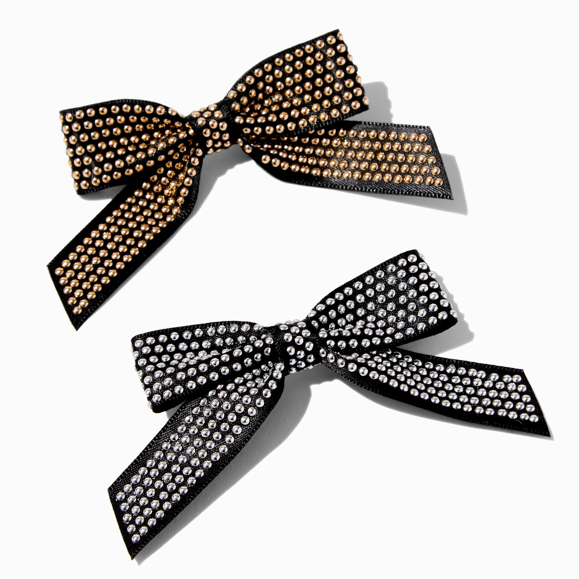 Barrette à nœud à incrustations couleur argentée et couleur dorée - Lot de 2,