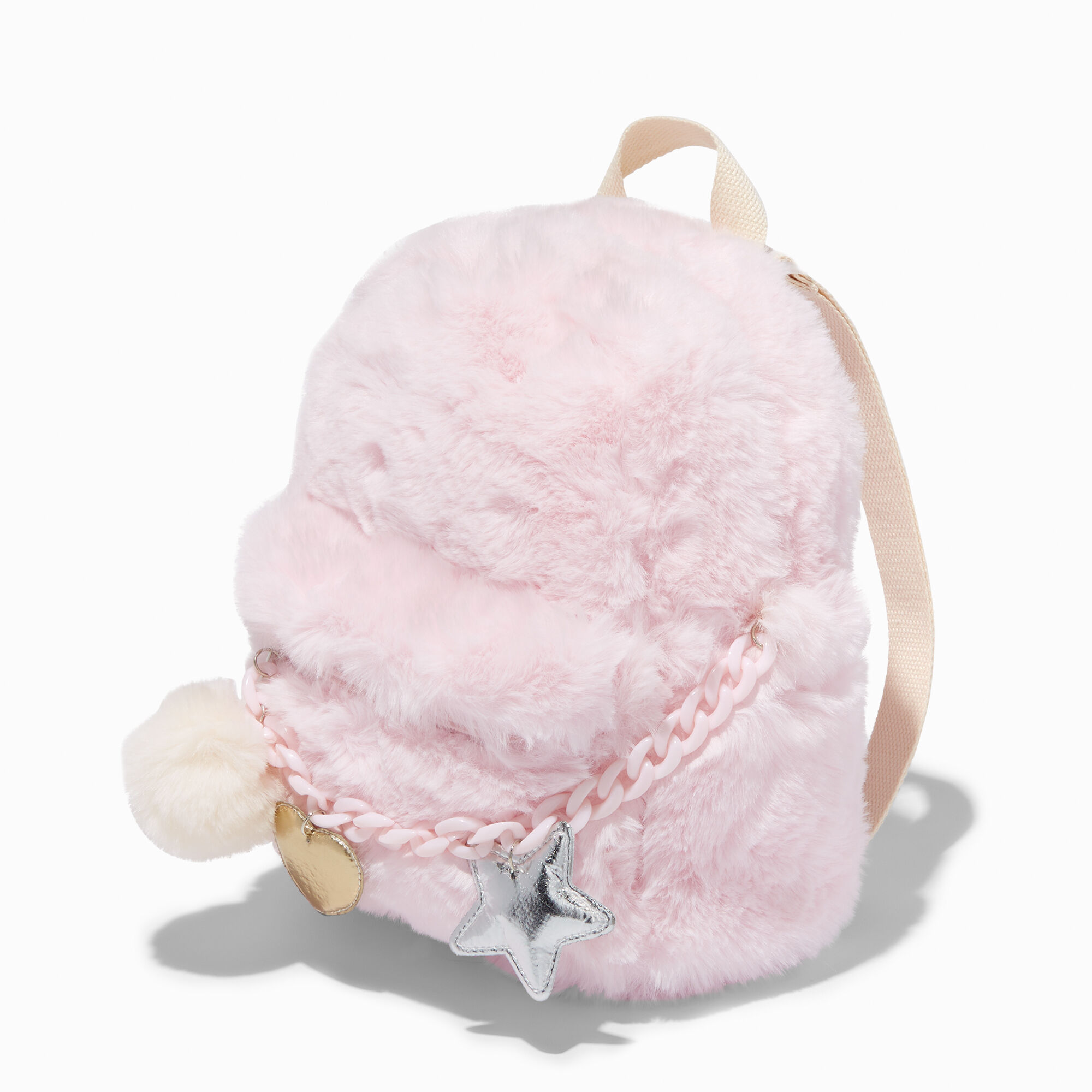 Pink fluffy mini backpack discount