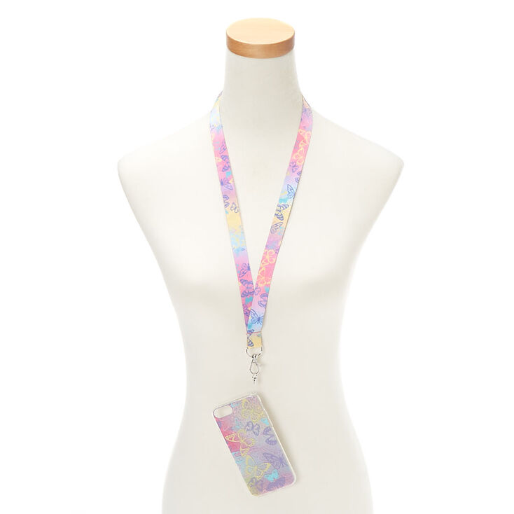 Butterfly Glitter Phone Case with Lanyard - Fits iPhone 6/7/8,