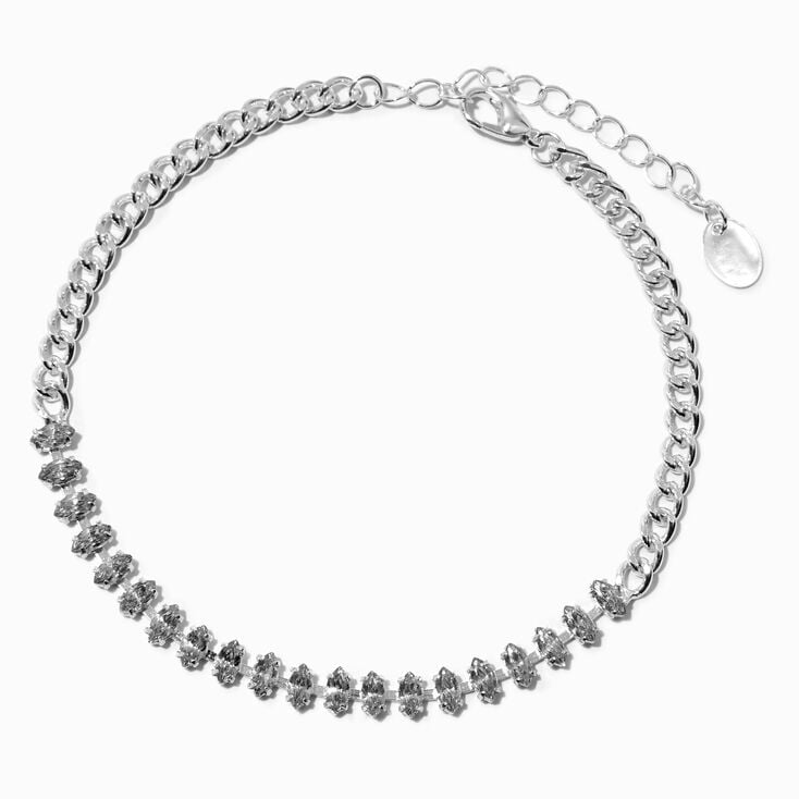 Silver Curb Chain with Crystals Anklet,