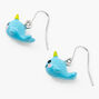 Silver 0.5&quot; Narwhal Drop Earrings - Blue,