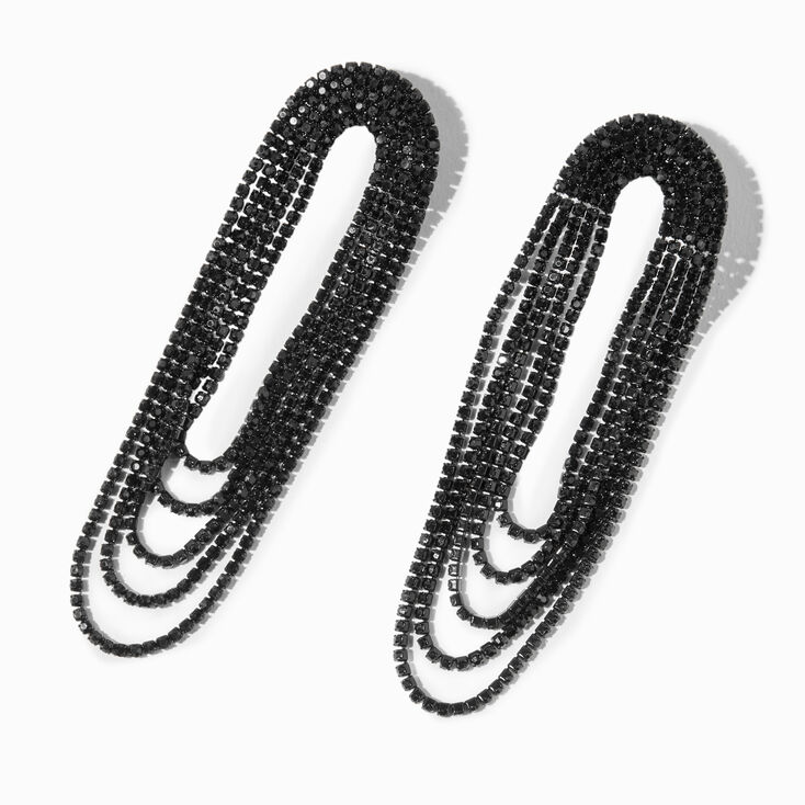 Black Rhinestone Lasso 3&quot; Drop Earrings,