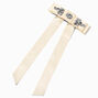 Rhinestone Studded Long Tail Ivory Satin Hair Bow Clip,