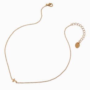 Gold-tone Mini Sideways Cross Pendant Necklace,