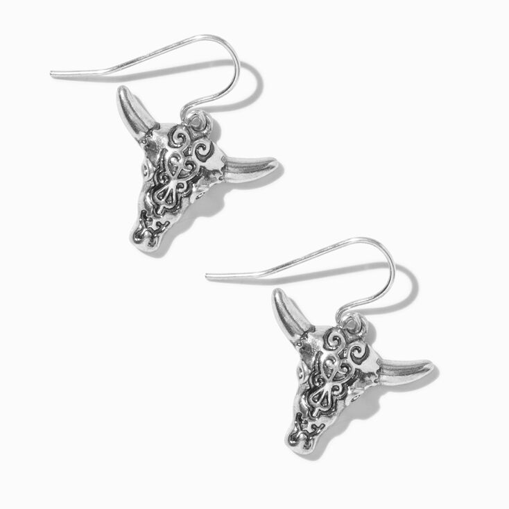 Silver-tone Longhorn Cowgirl Drop Earrings,
