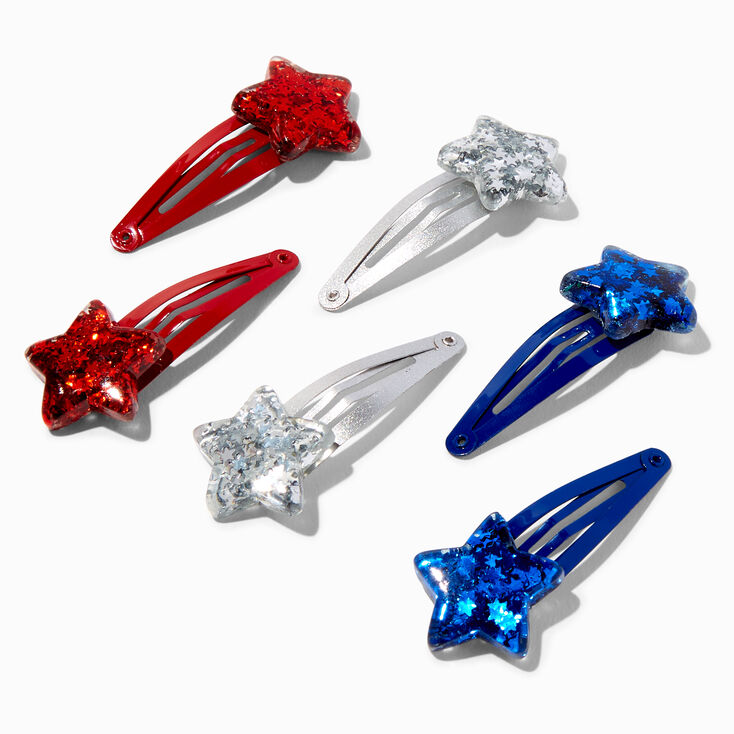 Red, White, &amp; Blue Confetti Stars Snap Hair Clips - 2 Pack,
