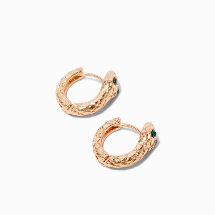 Gold-tone Snake Huggie Hoop Earrings ,