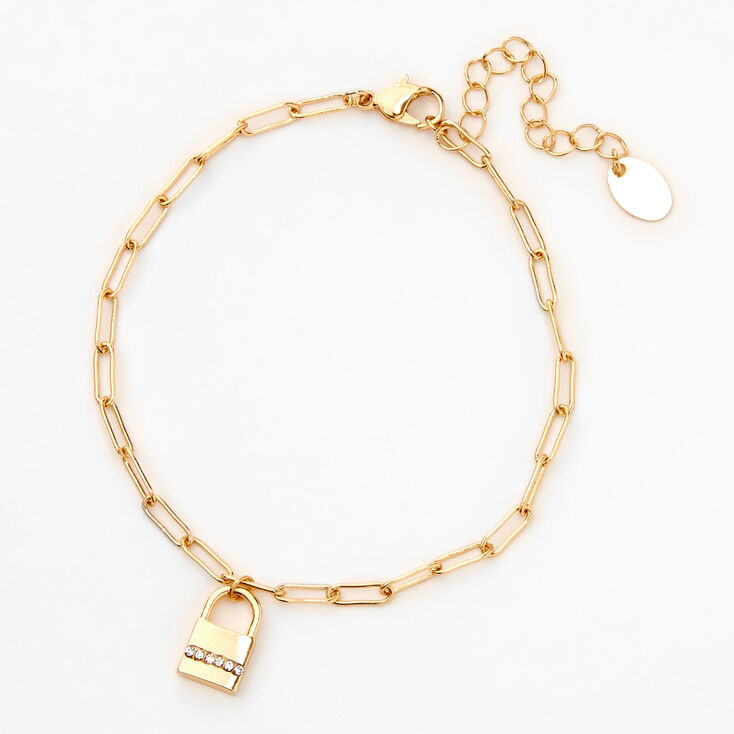 Gold Crystal Padlock Chain Anklet | Claire's US