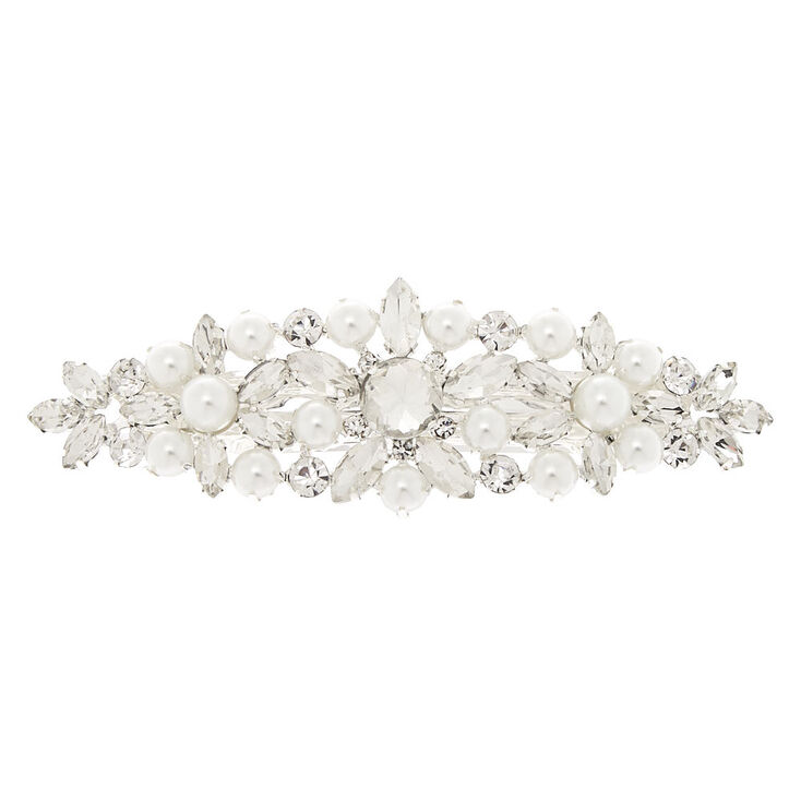 Silver Pearl &amp; Rhinestone Hair Barrette,