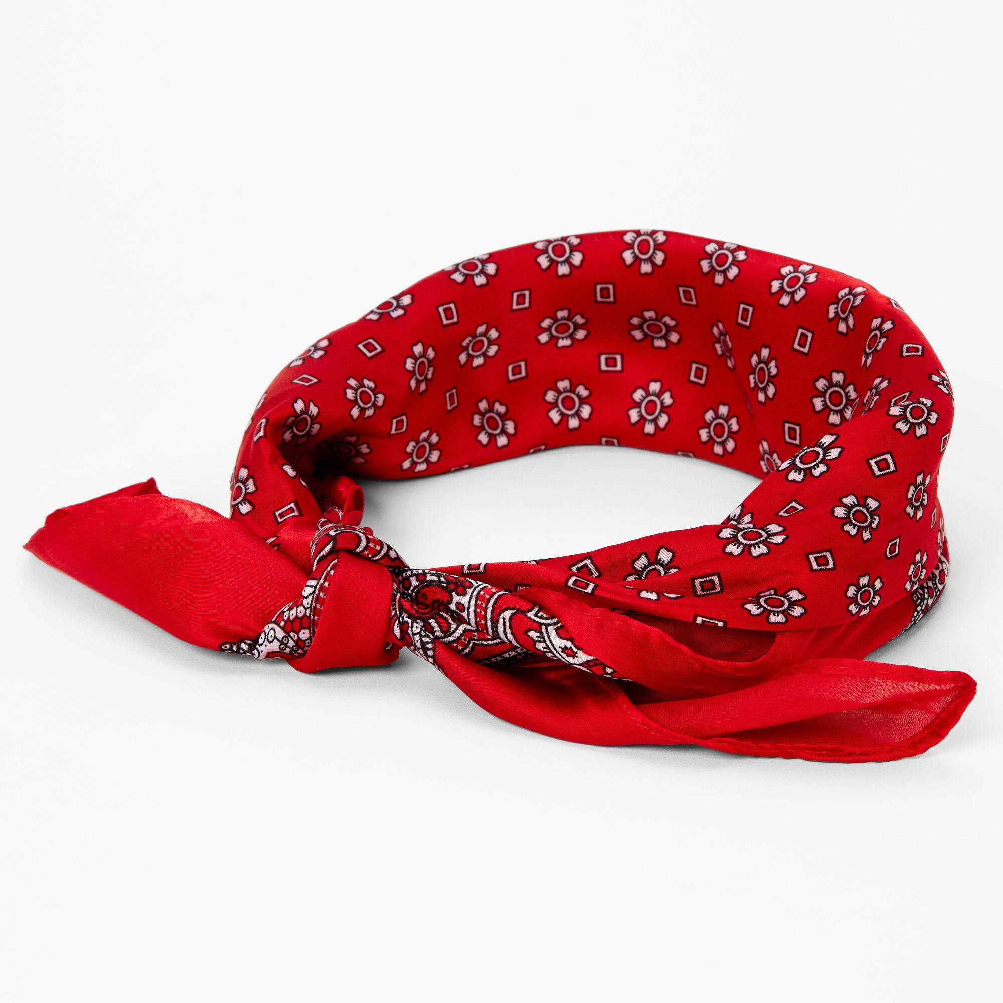 View Claires Floral Paisley Silky Bandana Headwrap Red information
