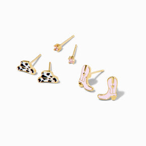 18K Gold Plated Cowgirl Stud Earrings - 3 Pack,