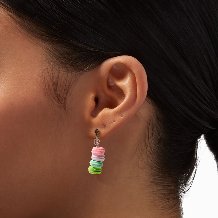 Rainbow Macaroons Clip-On Drop Earrings,