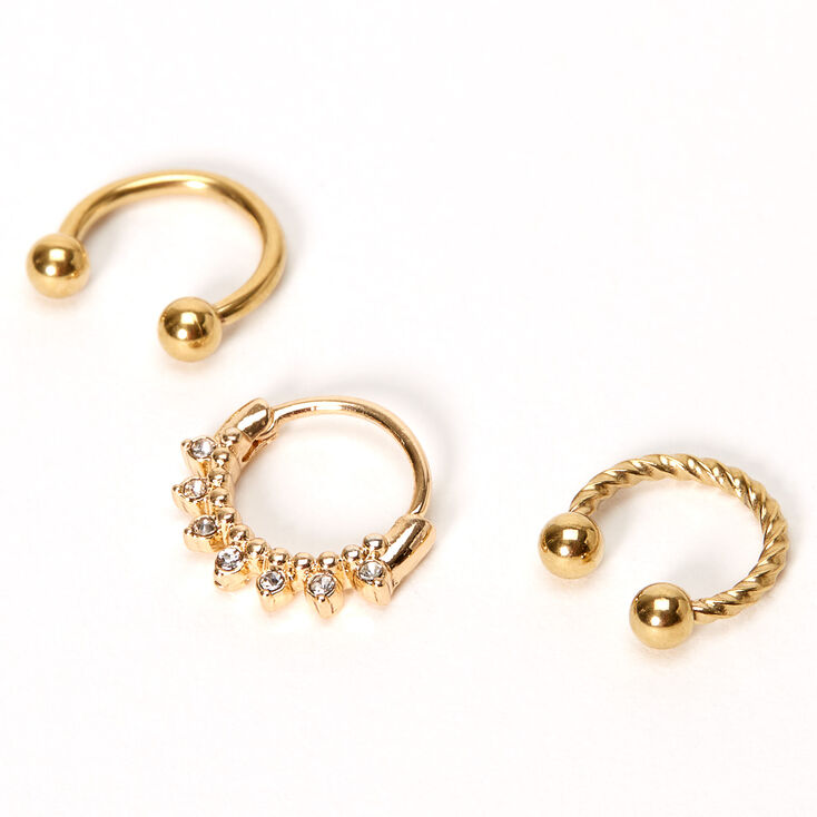 Gold 16G Twisted Crystal Cartilage Hoop Earrings - 3 Pack