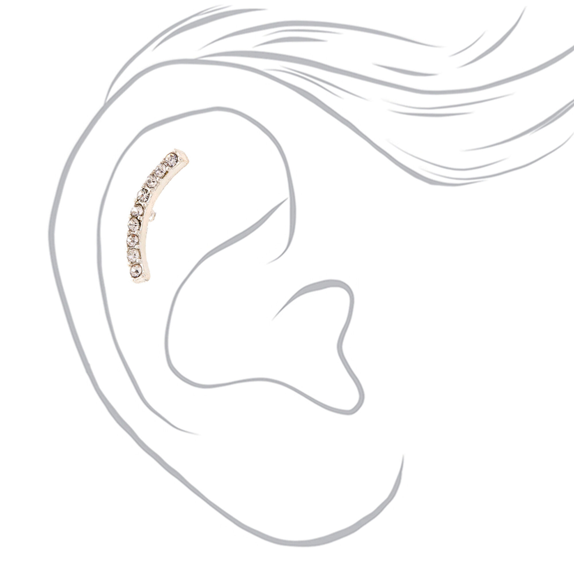 Silver-tone Stainless Steel Crystal Curve 16G Cartilage Earring,