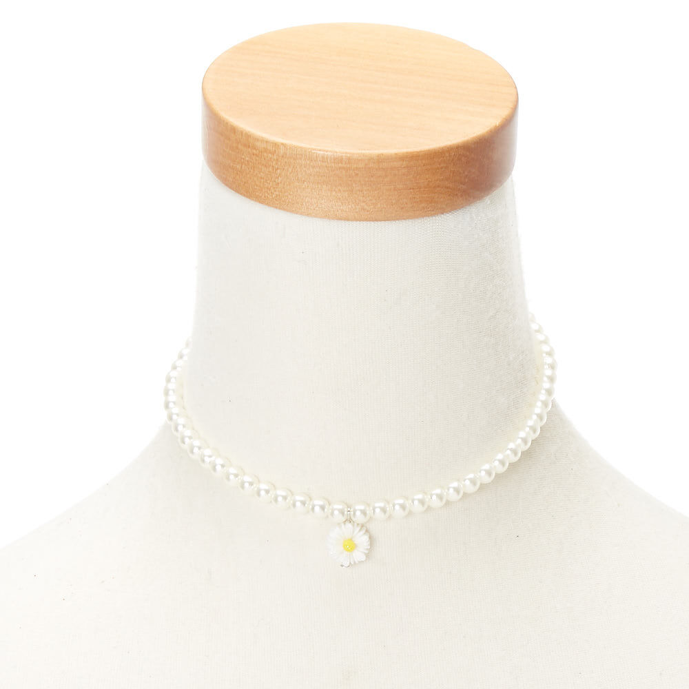 Claire's Club Daisy Choker Necklace - White,