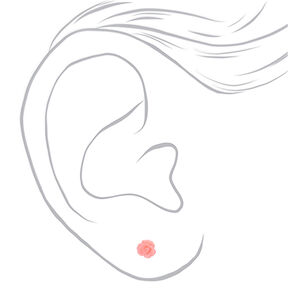 Pink Carved Rose Sterling Silver Post Stud Earrings,