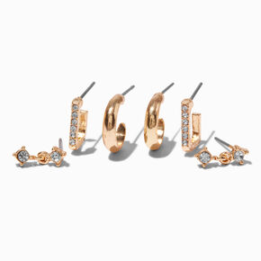 Gold-tone Crystal Earring Stackables Set - 3 Pack,