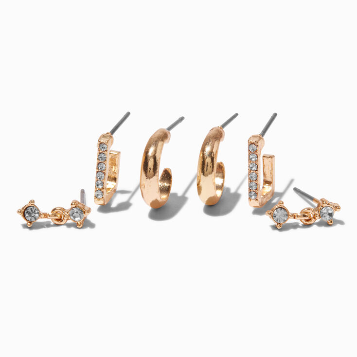 Gold-tone Crystal Earring Stackables Set - 3 Pack,
