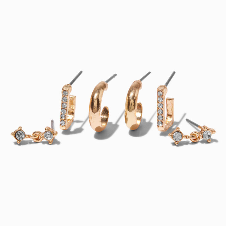  Embellished Gold-tone Earring Stackables Set - 3 Pack,