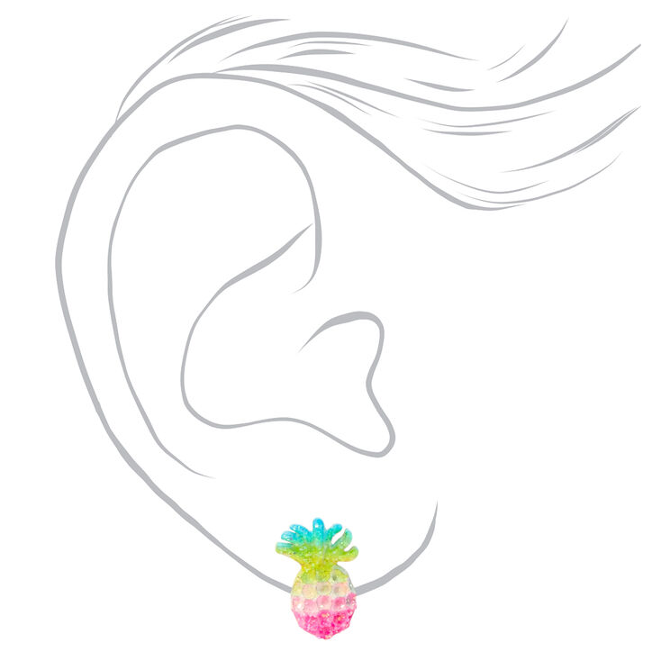 Clous d&#39;oreilles ananas pastel &agrave; paillettes,