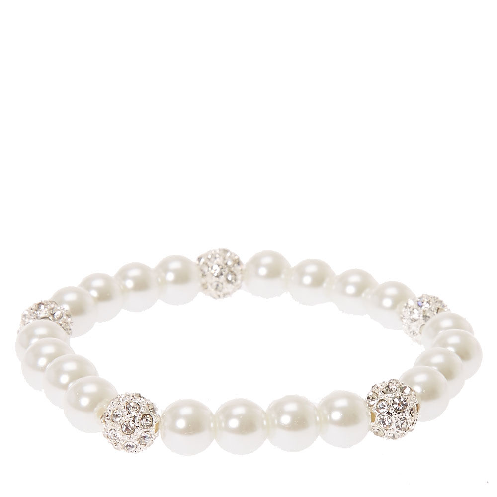 Silver Pearl & Fireball Stretch Bracelet,