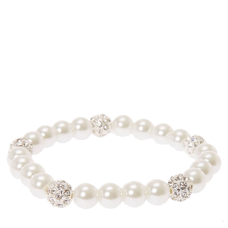 Silver Pearl &amp; Fireball Stretch Bracelet,