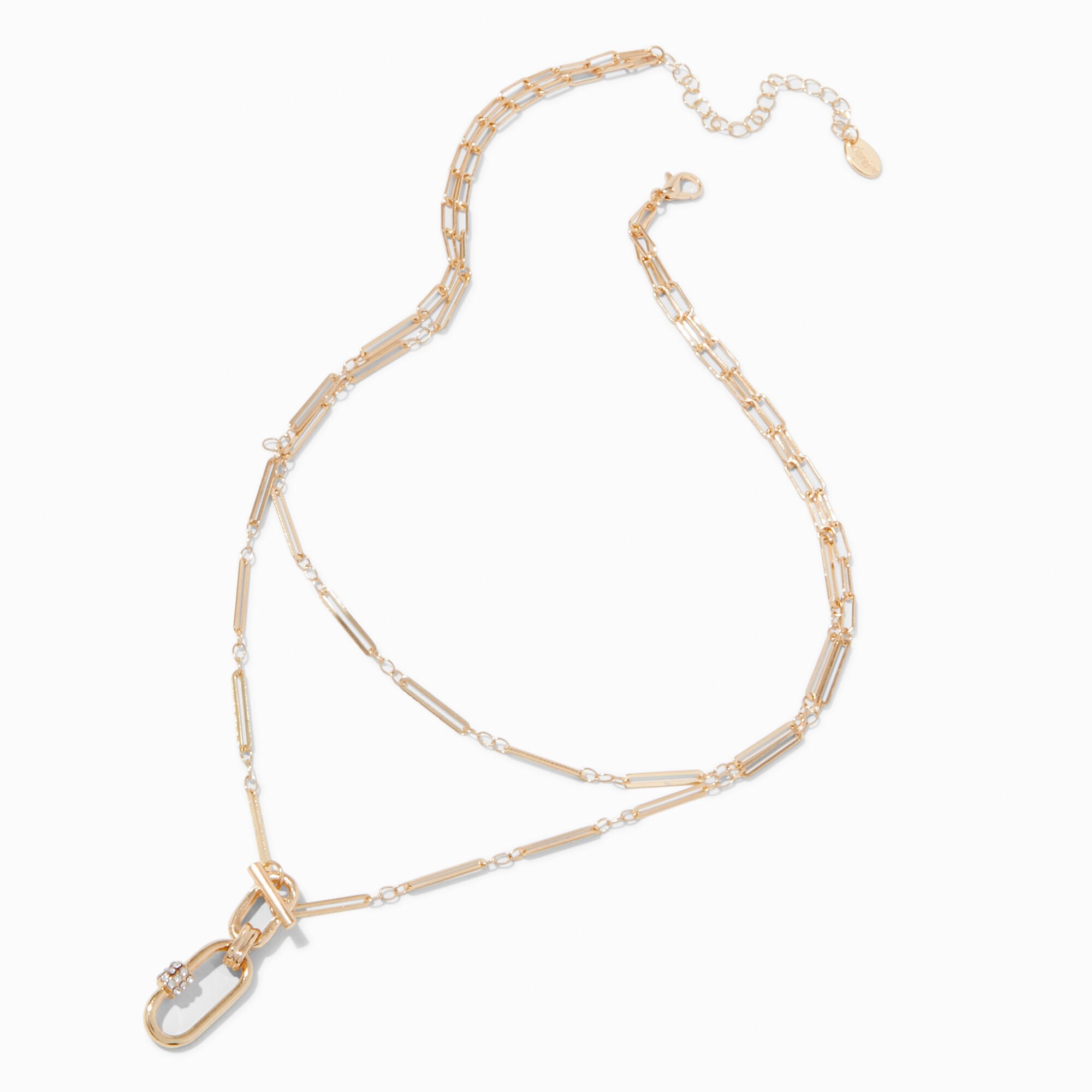 Gold-tone Carabiner Chain Link Multi-Strand Necklace,