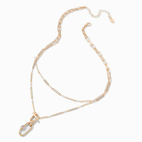 Gold-tone Carabiner Chain Link Multi-Strand Necklace,