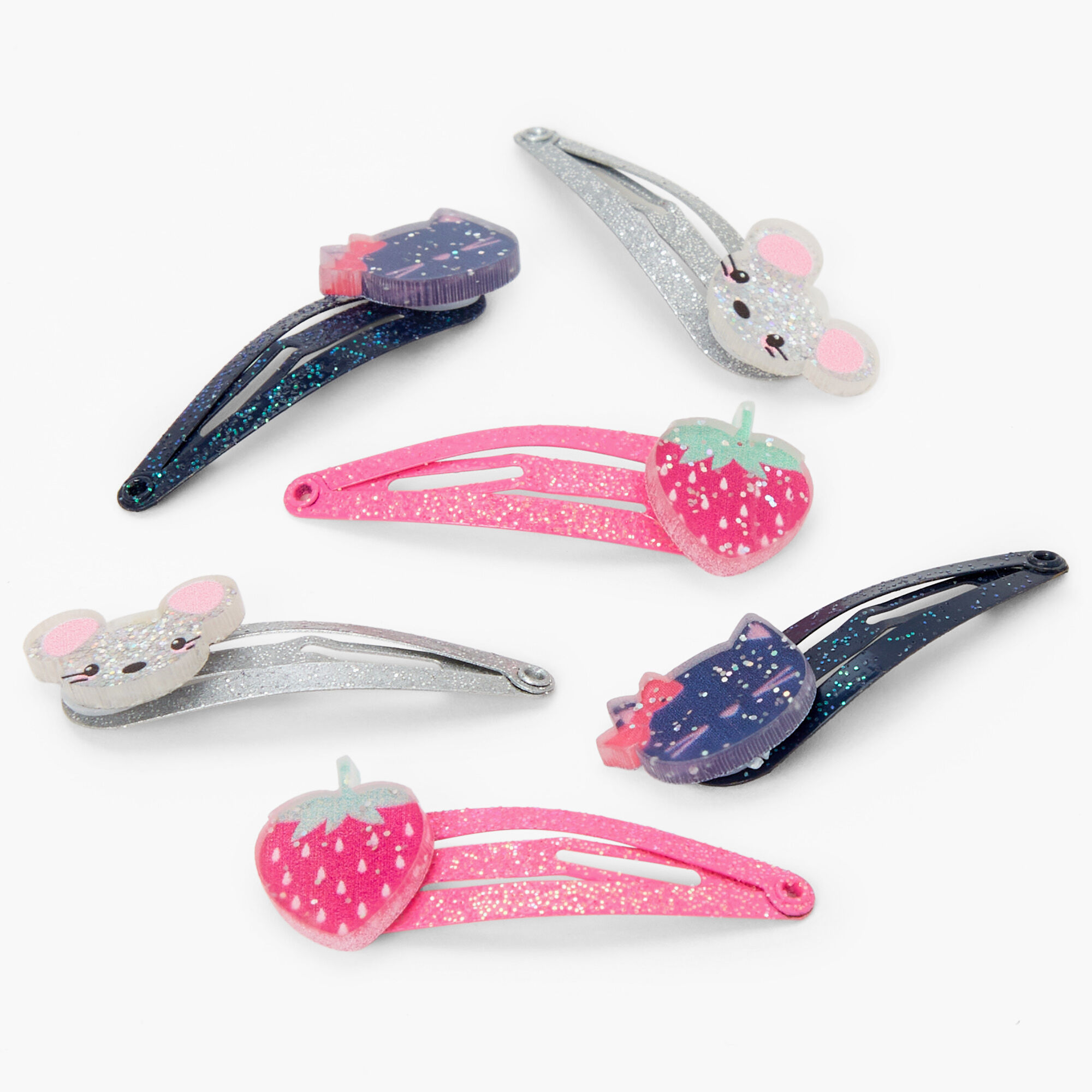 View Claires Club Glitter Mouse Snap Hair Clips 6 Pack information