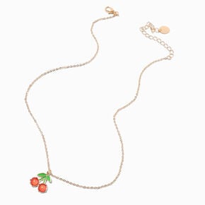 Gold-tone Cherry Mood Pendant Necklace ,