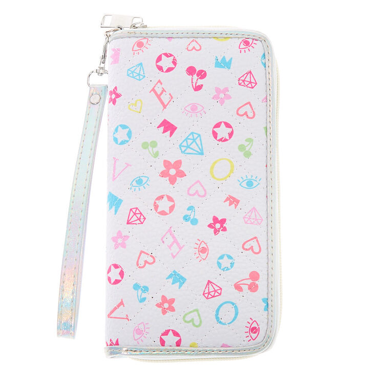 Claire's Pochette poignet imprimé signature – Blanc
