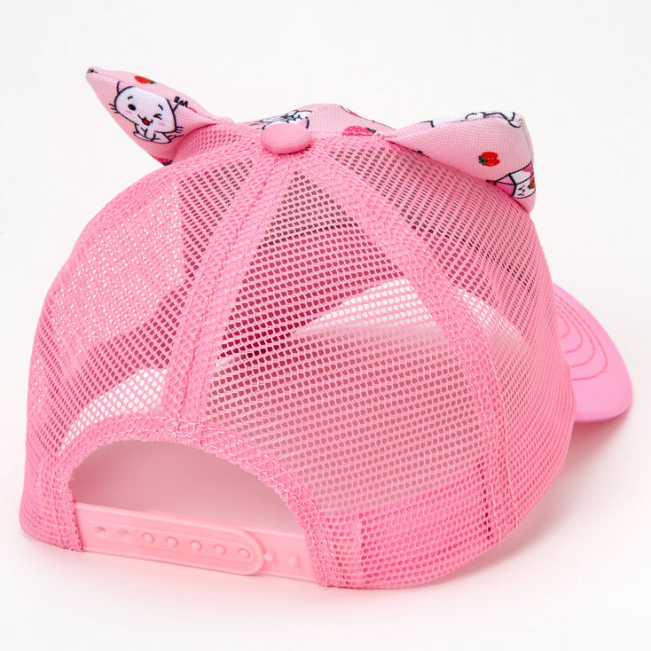 Chibi Strawberry Cat Holographic Pink Baseball Cap,
