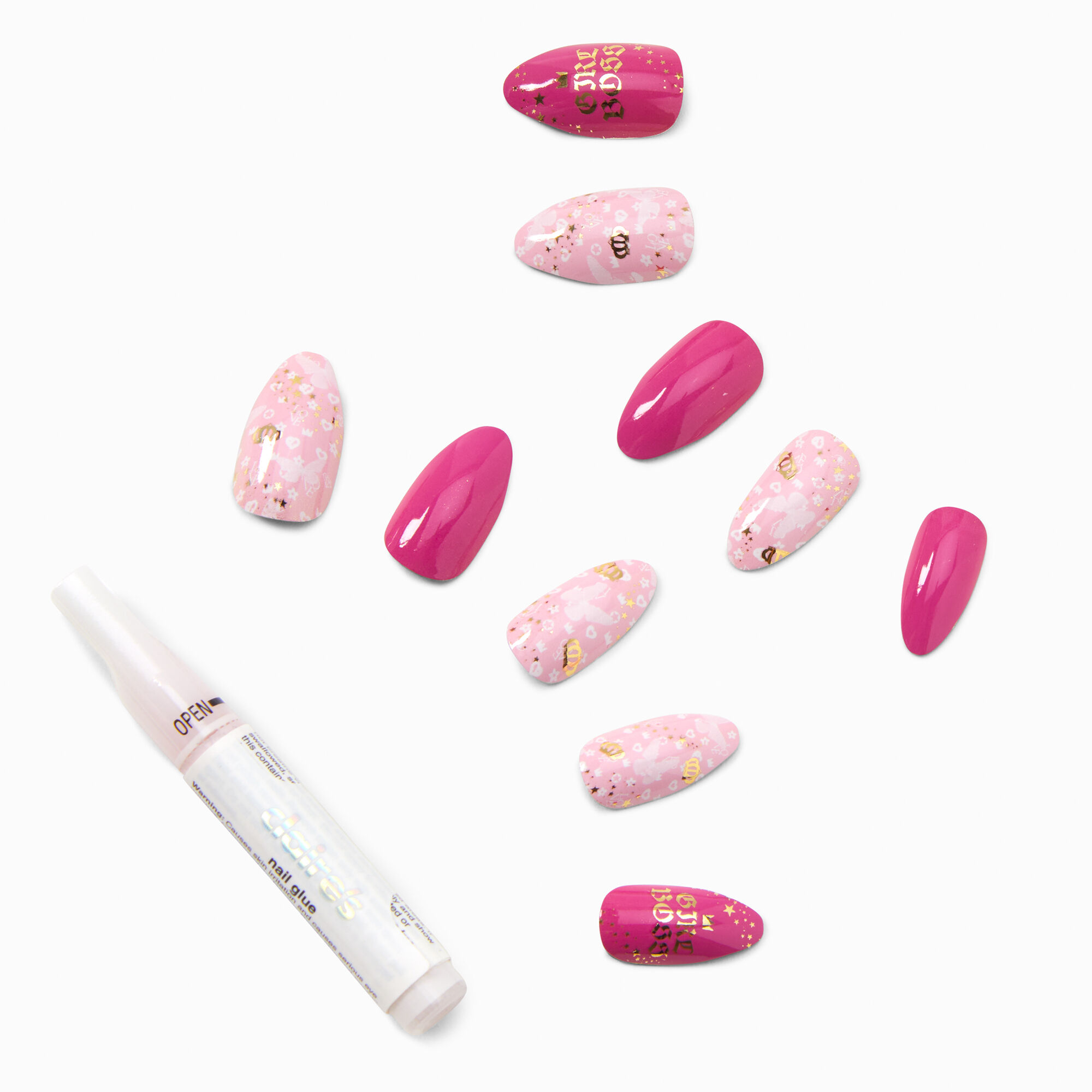 View Claires Status Stiletto Vegan Faux Nail Set 24 Pack Pink information