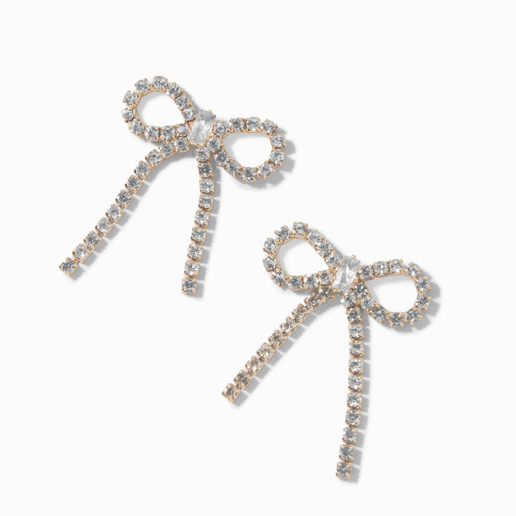 Gold-tone Rhinestone Bow 1&quot; Drop Earrings ,
