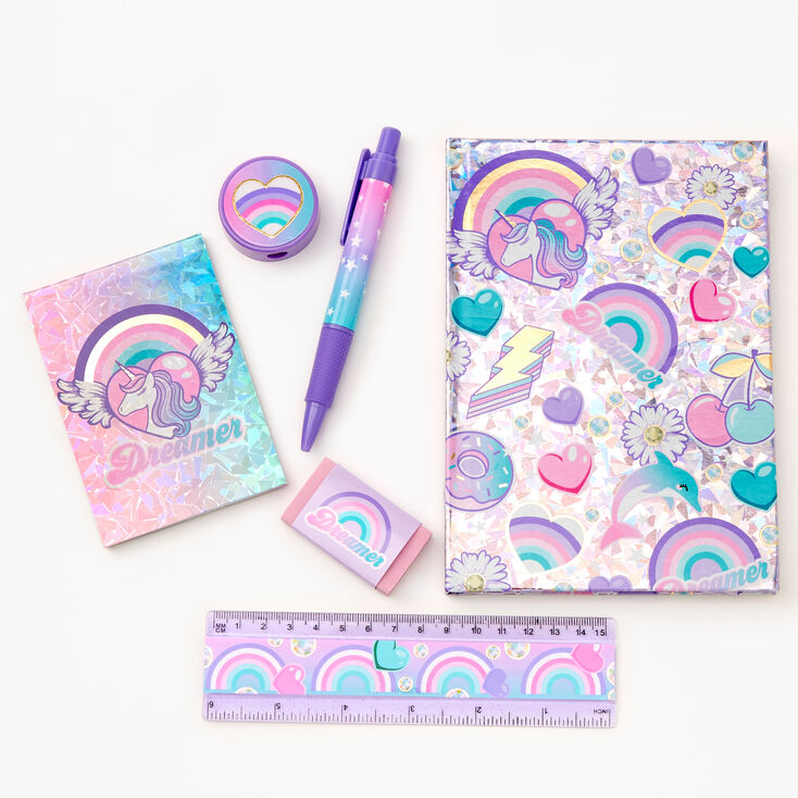 Ensemble d&rsquo;articles de papeterie Dreamer Unicorn - Lilas,