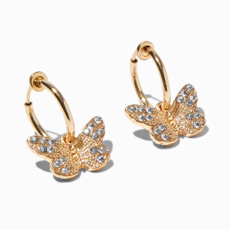 Gold 10MM Filigree Butterfly Clip-On Hoop Earrings,