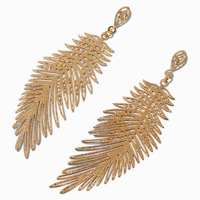 Gold-tone Filigree Feather 4&quot; Drop Earrings ,