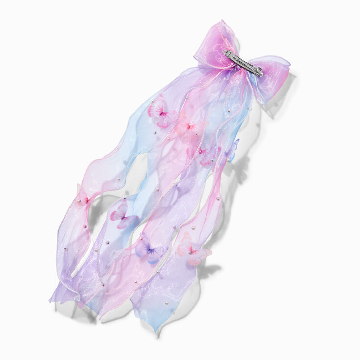 Pastel Butterfly Pearl Long Tail Hair Bow Clip,