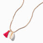 Gold-tone Seashell &amp; Pink Tassel Pendant Necklace,