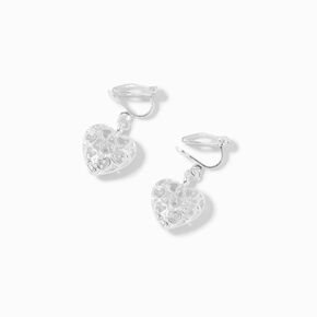 Silver-tone Heart Cutout 0.5&quot; Clip-On Drop Earrings ,
